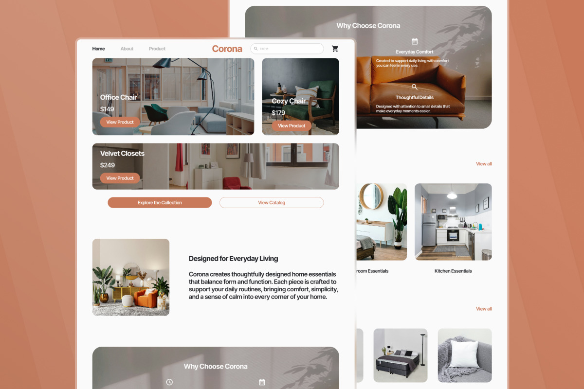 Corona Home Product Catalog Landing, a Landing Page Template by trabaskriya (Photo 4 of 5)