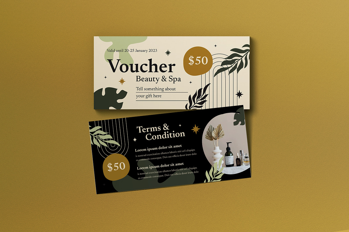 Green Boho Beauty and Spa Voucher, a Card Template by graphicook (Photo 1 of 3)