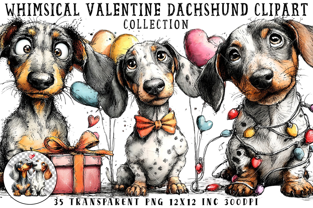 Whimsical Valentine Dachshund Clipar, an Illustration by OK Design (Photo 1 of 6)