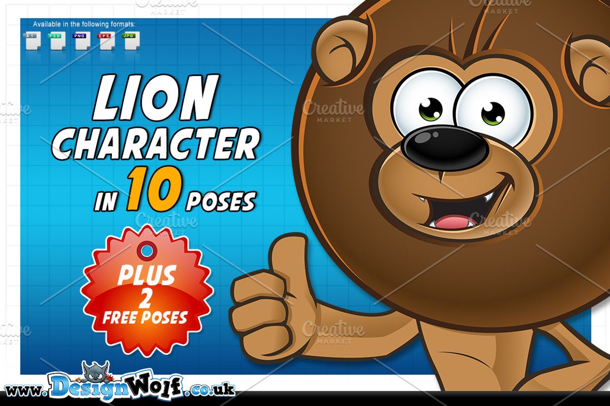 Lion Cartoon - In 12 Poses - 2 FREE!, an Animal Illustration by DesignWolf (Photo 1 of 2)