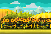 Sunflowers Cartoon Background, an Illustration by 2dvillShop (Thumbnail 1 of 2)