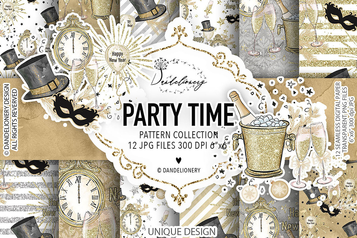 Party Time digital paper pack, a Pattern Graphic by designloverstudio
