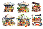 Farmer's market, watercolor clipart, a Food Illustration by AkvarelRiver (Thumbnail 3 of 7)