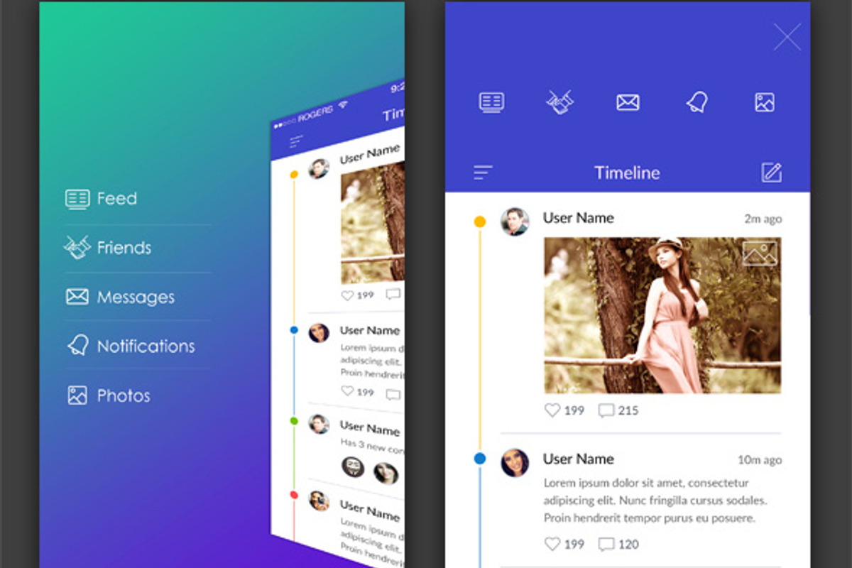 Flat iOS9 Style 9 Sidemenu Screens, an UI Kit Template by Amit Rai