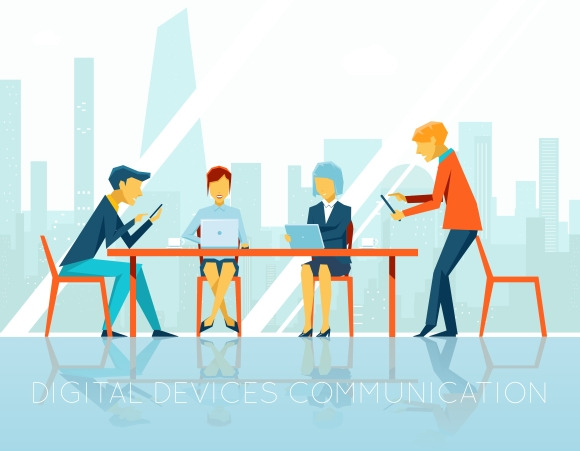 People digital devices communication, a Graphic by Microvector