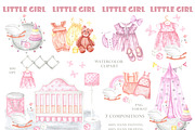 Little girl watercolor set. Nursery, a Person Illustration by SabinaWatercolorArt (Thumbnail 3 of 15)
