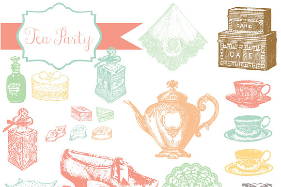 Tea Party Vintage Clipart & Brushes preview 3