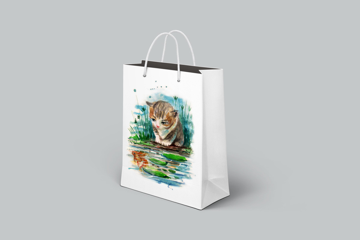 watercolor cat and goldenfish, an Animal Illustration by Graphobia (Photo 3 of 5)