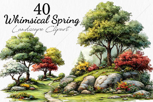 Whimsical Spring Landscape Clipart, a Seasonal Illustration by Canvas Craft