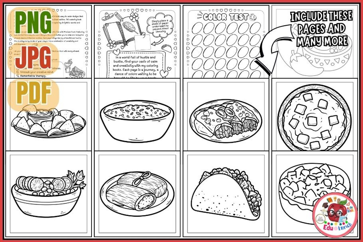 Mexican Food Coloring Pages, a Food Illustration by EduEnrich (Photo 2 of 3)