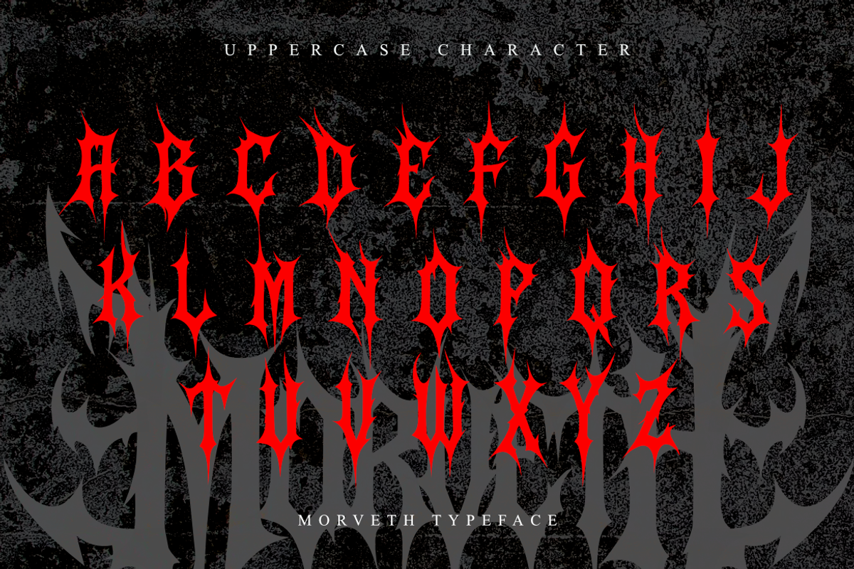 Morveth | Death Metal Font, a Symbol Font by Masyafi Studio (Photo 7 of 9)
