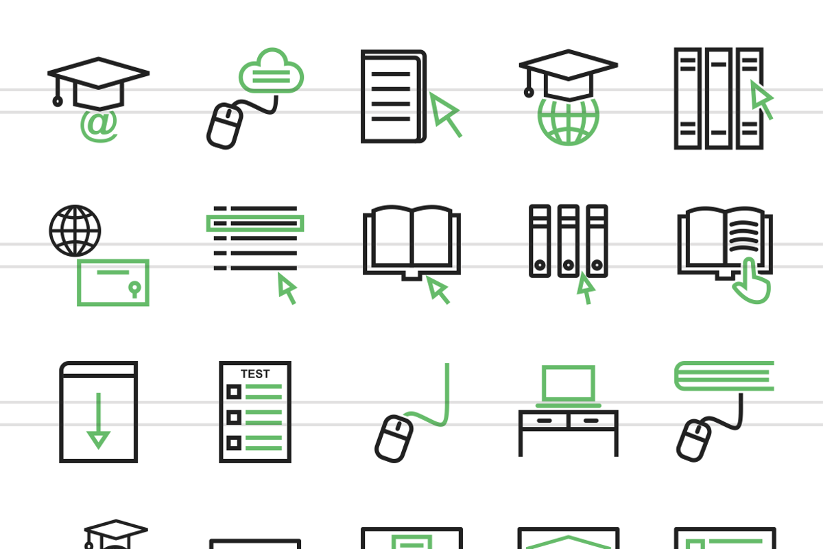 50 E Learning Line Green&Black Icons, an Outline Icon by IconBunny