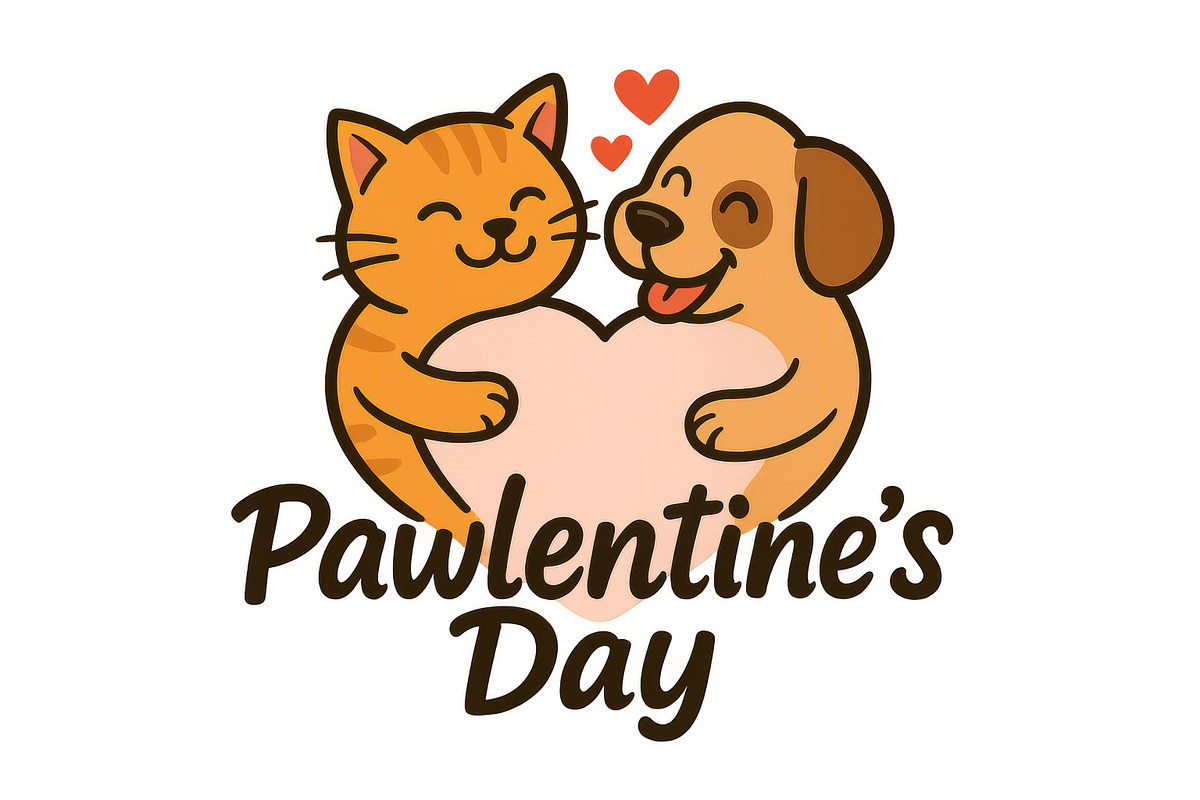 Pawlentine Day illustration with cat, an Illustration by Dvoevnore photos