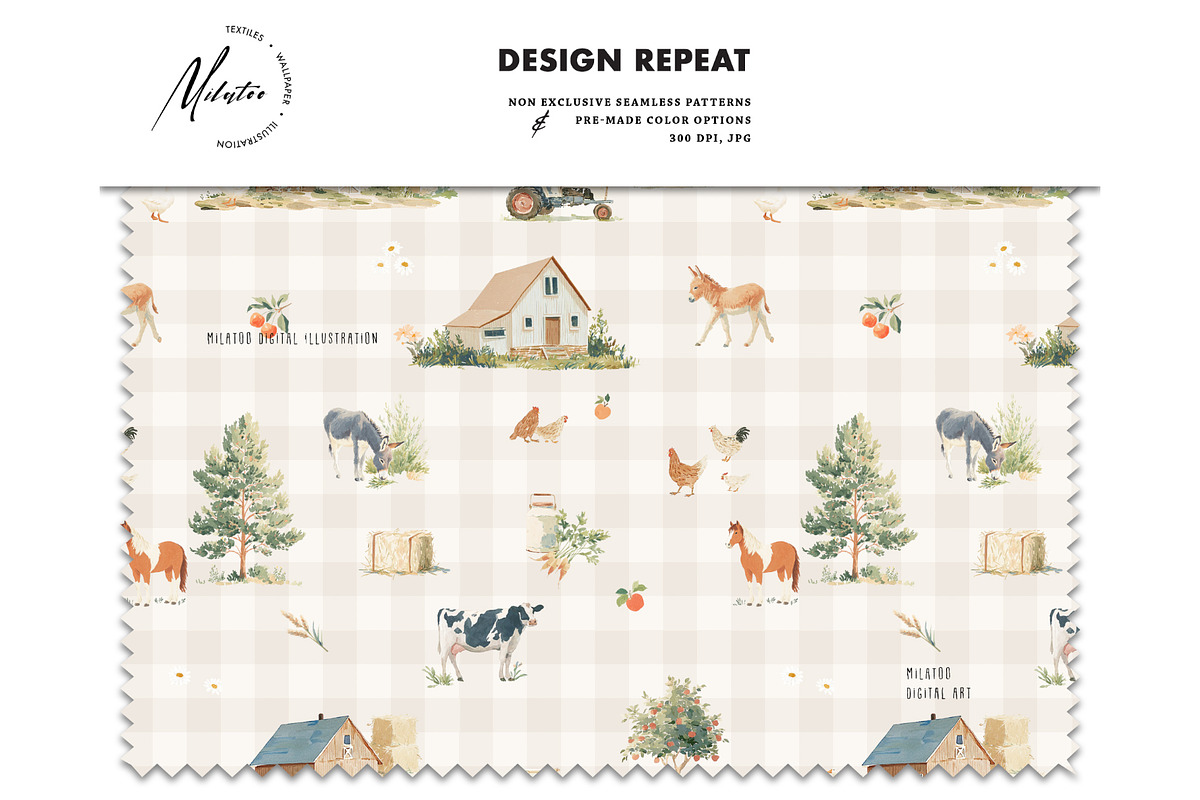 Farm Animal Nursery Fabric pattern, a Pattern Graphic by Milatoo (Photo 2 of 4)