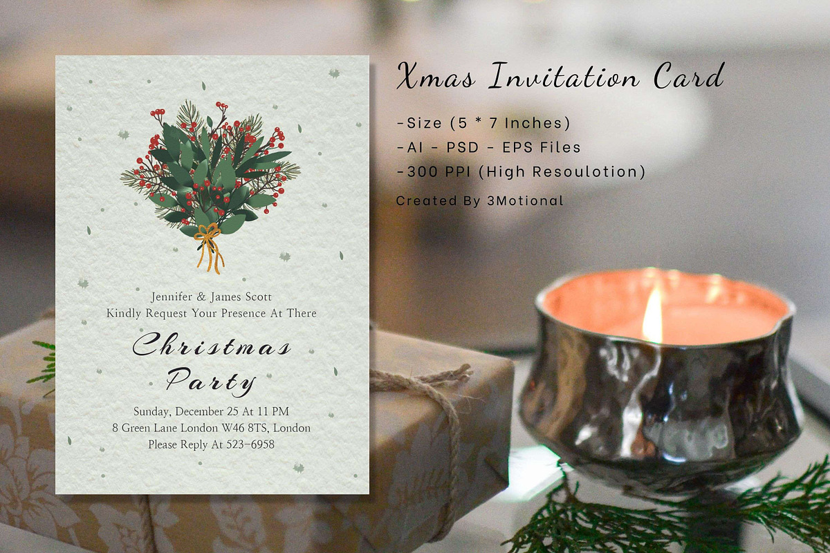 Xmas Invitation Cards Template, an Invitation Template by 3Motional (Photo 3 of 10)