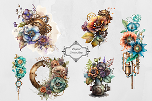 Steampunk Floral Arrangement Clipart