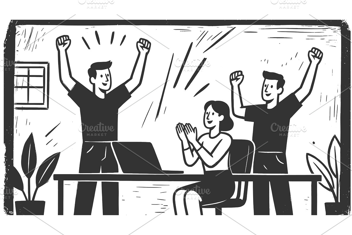 Business Team Celebrating Success, a Person Illustration by AlexArt