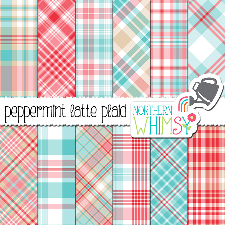 Red, Pink, & Aqua Blue Plaid, a Pattern Graphic by Northern Whimsy Design