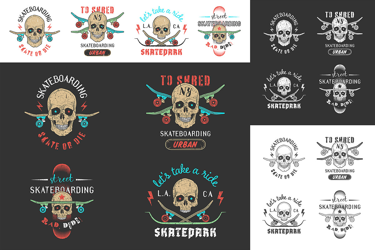 Set of skateboarding emblems, an Illustration by valeri_si