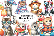 Watercolor Beach Cat Clipart, an Illustration by CraftArtStudio (Thumbnail 1 of 6)