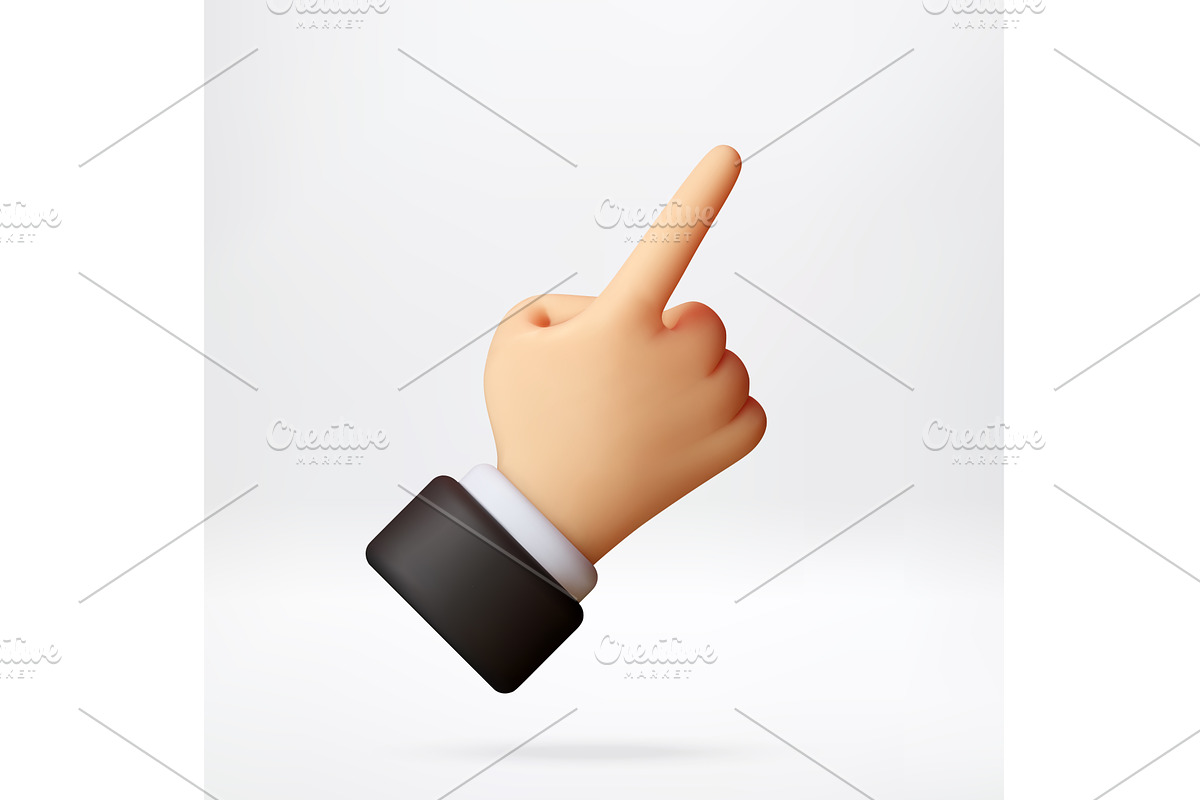 3D hand showing pointing gesture., an Object Illustration by Abscent