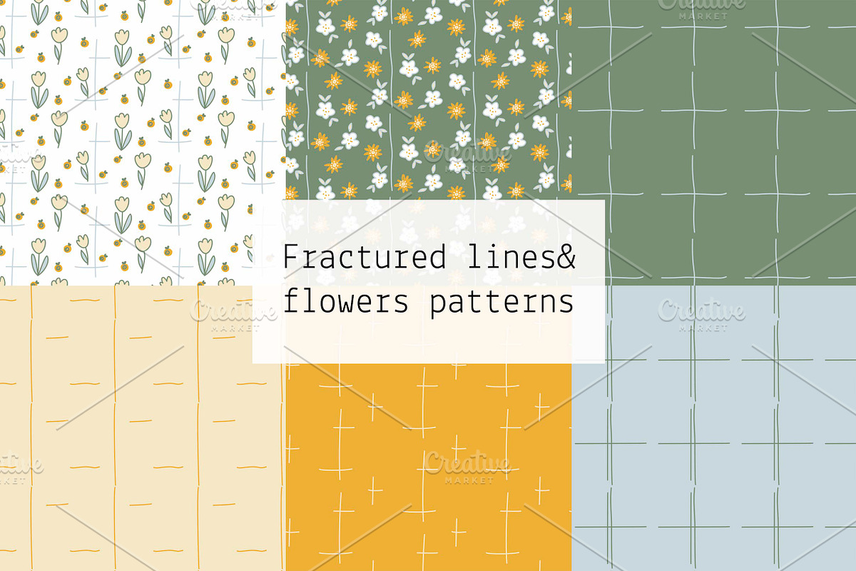 Fractured Lines & flowers patterns, a Pattern Graphic by Lyolya Profitrolya (Photo 1 of 7)