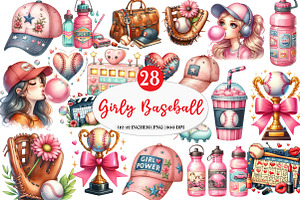 Retro Girly Baseball png Clipart, an Illustration by Watercolor design
