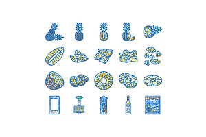 pineapple fruit tropical food icons, an Object Illustration by pikepicture