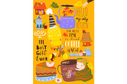 Cartoon Set With Girl, Coffee Party, an Animal Illustration by Maria Starus (Thumbnail 1 of 3)