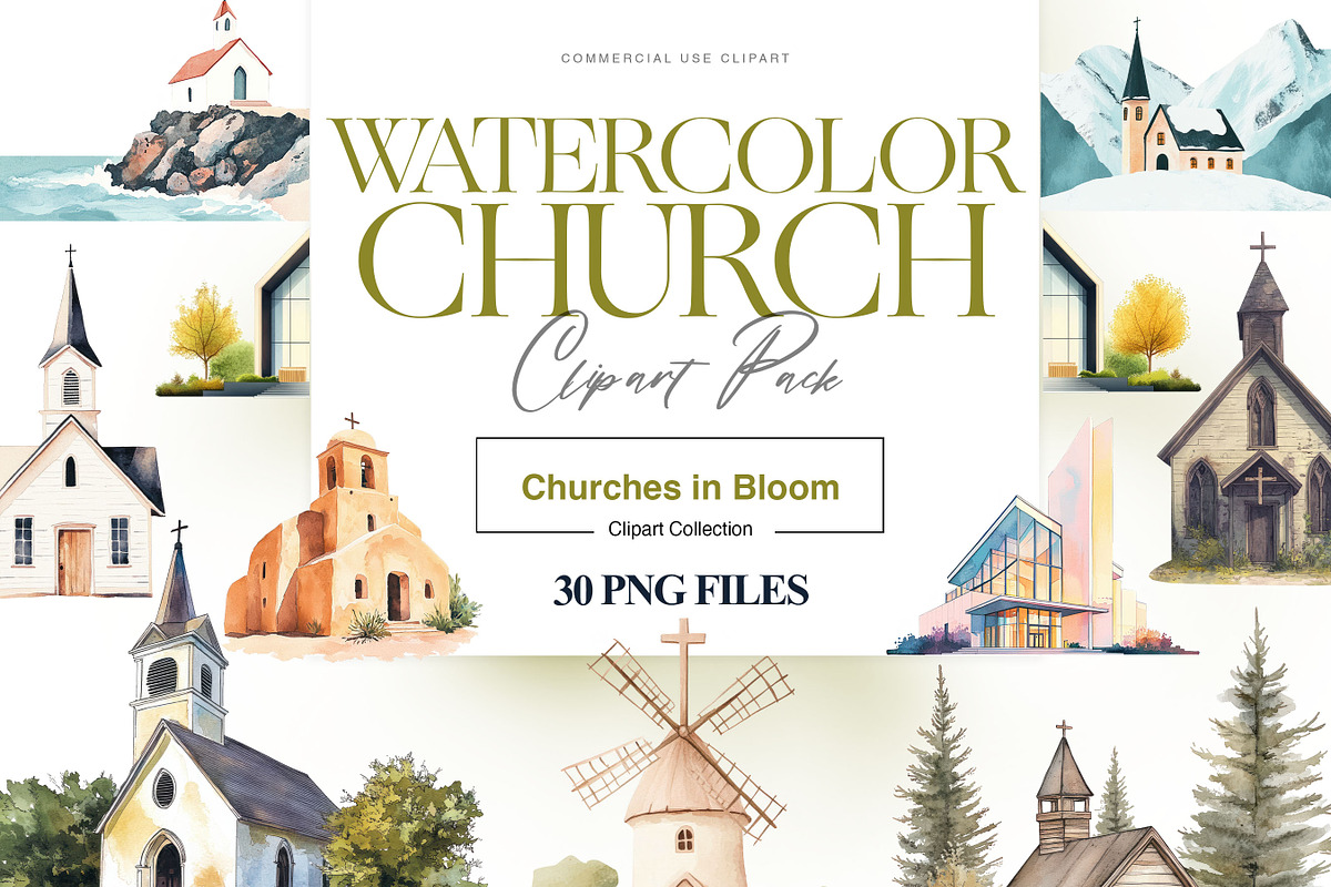 Church Clipart, Christmas Church PNG, a Decorative Illustration by BrushstrokeArtGB (Photo 1 of 9)