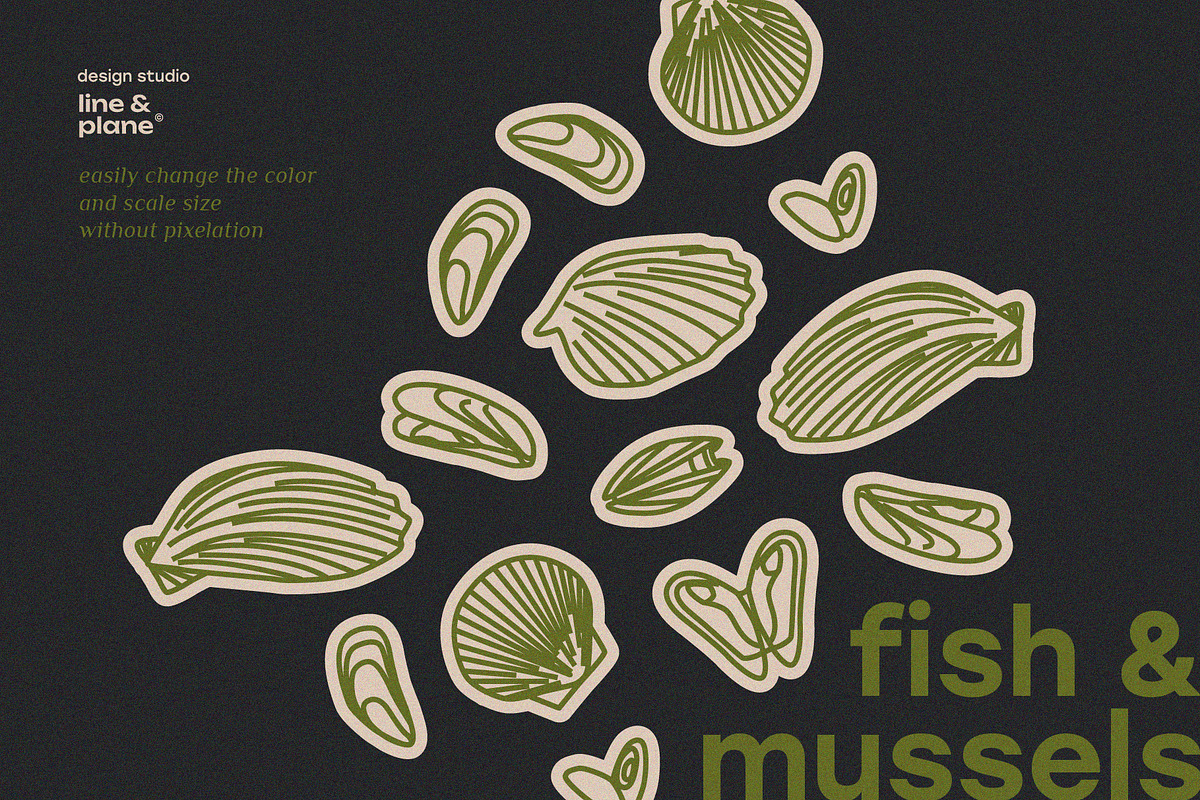 Fish & Mussels - Line Illustrations, an Animal Illustration by line & plane (Photo 4 of 9)