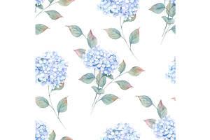 Watercolor Pattern With Hydrangea, a Pattern Graphic by Natikka Art
