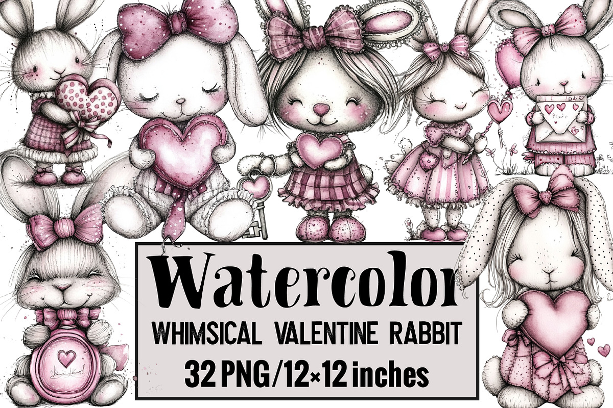 Whimsical Valentine Rabbit Clipart, an Illustration by Design Market (Photo 1 of 3)