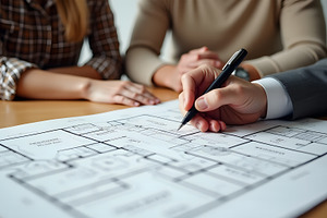 Architect Reviewing Blueprint with C, an Arts & Entertainment Photo by Stock Shape