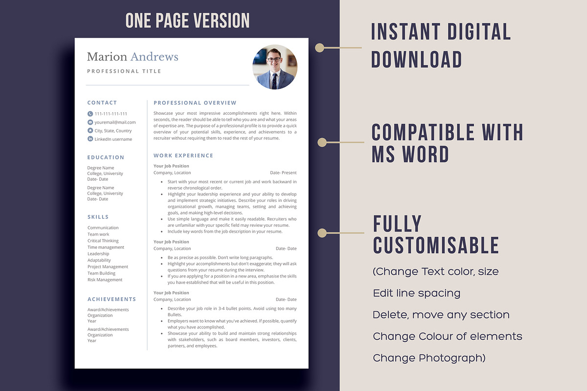 Simple Resume Template for Word | CV, a Resume Template by aivos (Photo 2 of 7)