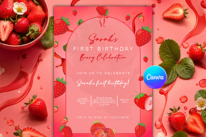 Strawberry First Birthday Invitation, an Invitation Template by InvitingStorys