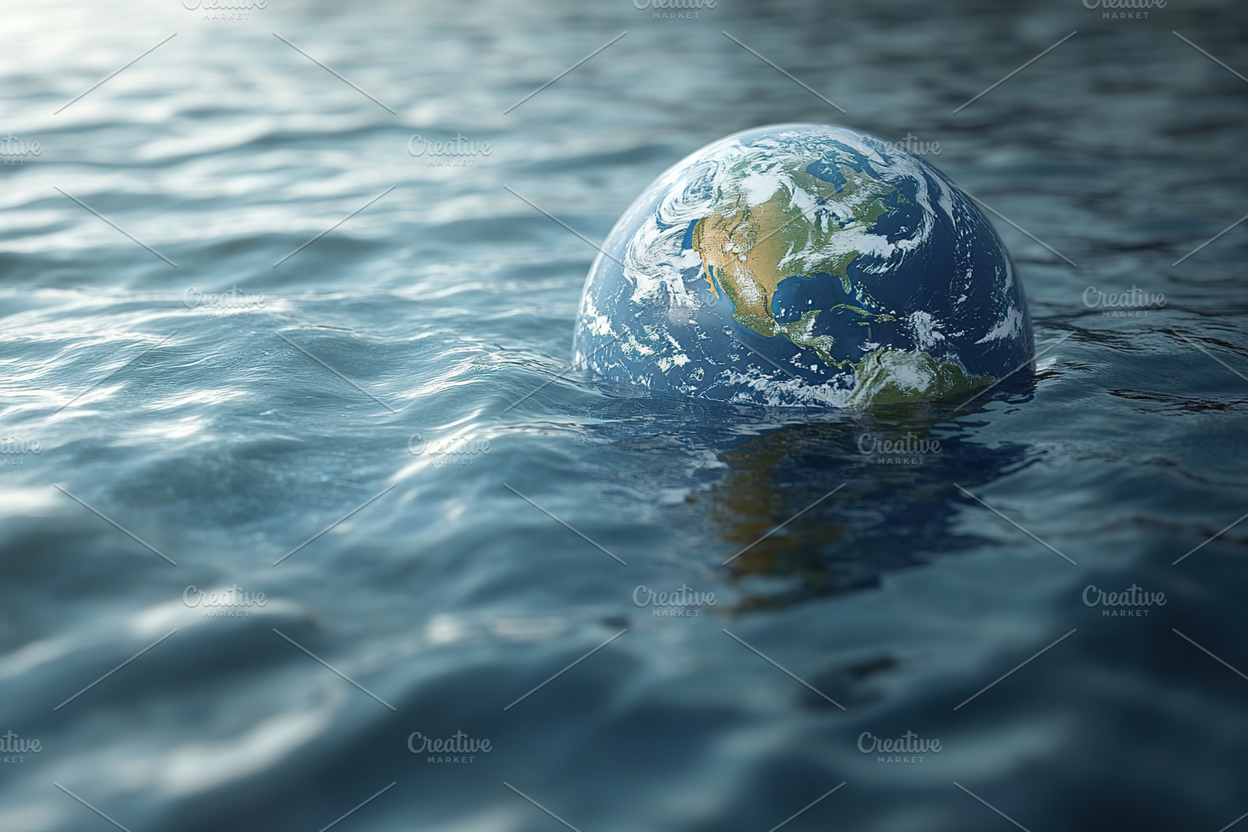 Earth planet is half immersed in water, a Nature Photo by AlyaAnd