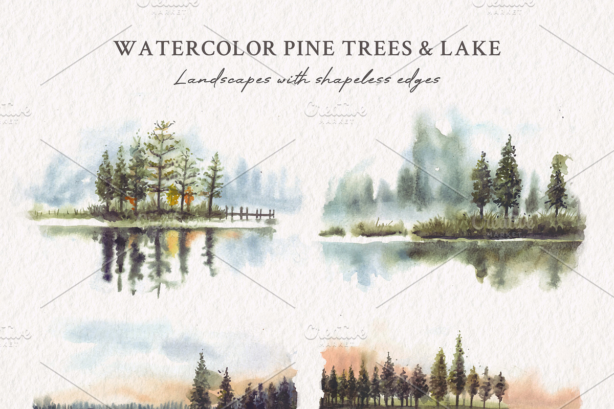 Watercolor Pine Trees & Lake, an Illustration by Yorda Studio (Photo 2 of 13)