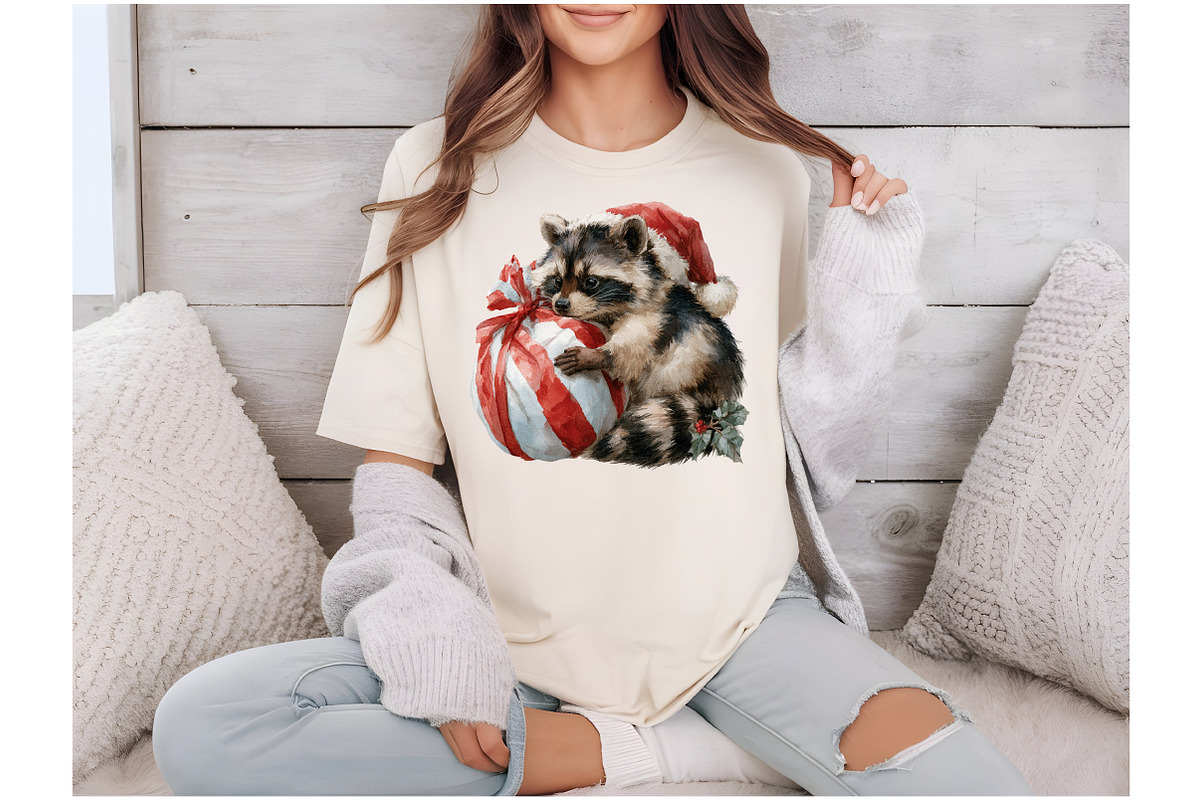 Watercolor Christmas Raccoon Clipart, a Seasonal Illustration by Black Bird Studio (Photo 5 of 7)