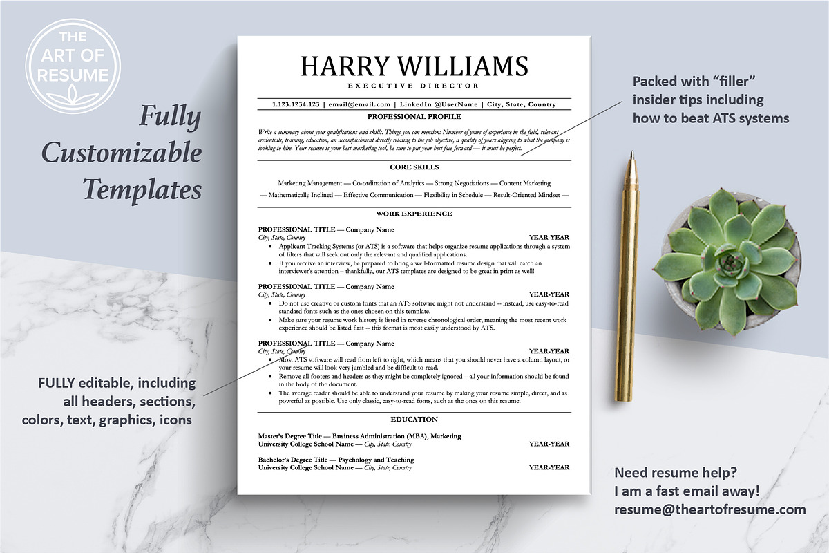 ATS Friendly Resume Design Bundle, a Resume Template by The Art of Resume (Photo 3 of 8)