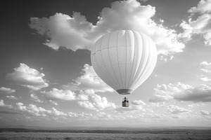 Scenic hot air balloon floats above, a Photo by Tanuart