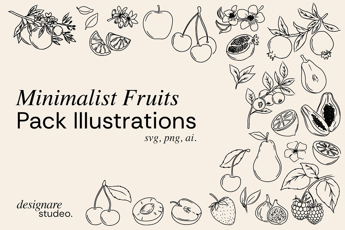 Minimalist Fruits Illustrations PACK, a Decorative Illustration by ginni illustrations (Photo 1 of 6)