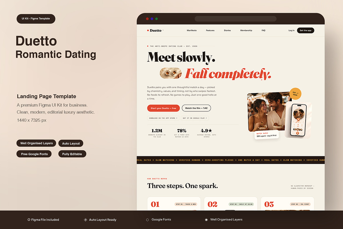 Romantic Dating Landing Page, an UI Kit Template by Pitchlook.Studio (Photo 1 of 3)