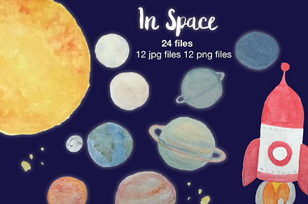 In Space - Watercolor Planets