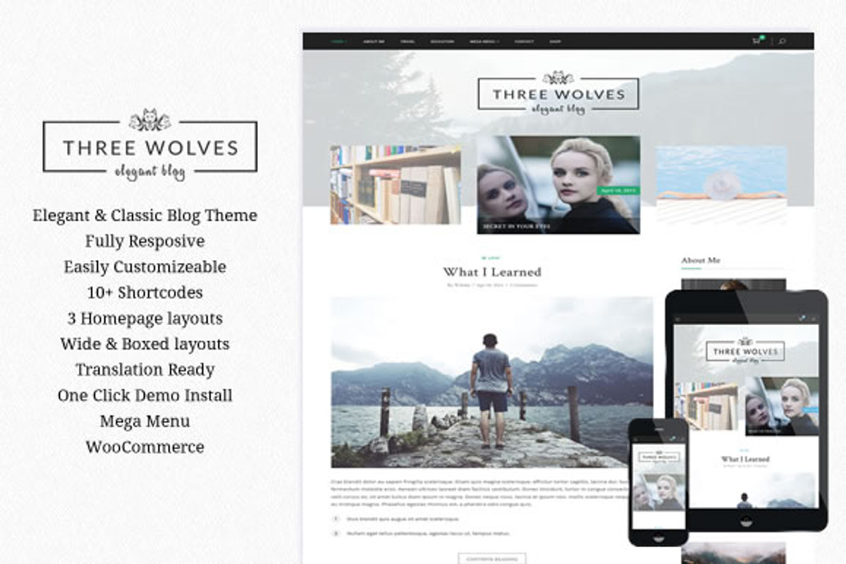 Three Wolves - Wordpress Blog Theme, a WordPress Template by myshopkit