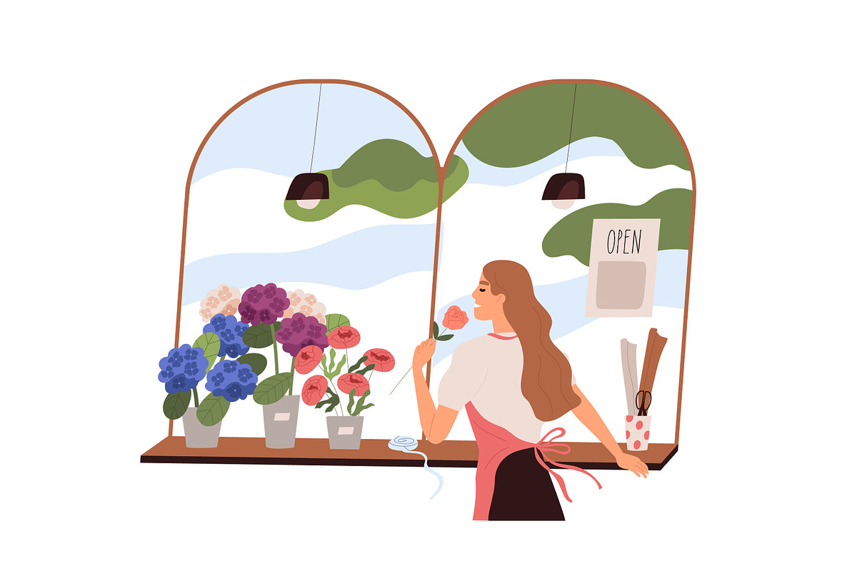 Florists working at flower shop set, a Person Illustration by Good Studio (Photo 6 of 9)