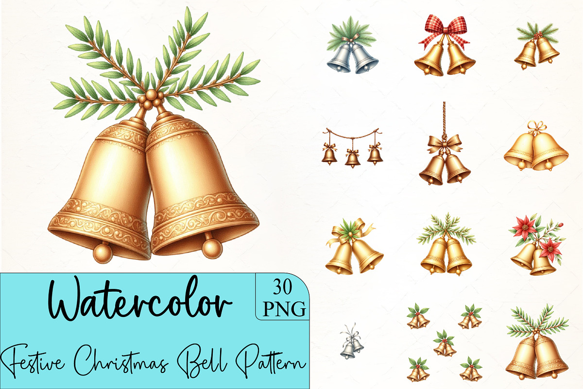 Festive Christmas Bell Pattern Clipa, an Illustration by CrexoraLab (Photo 1 of 5)