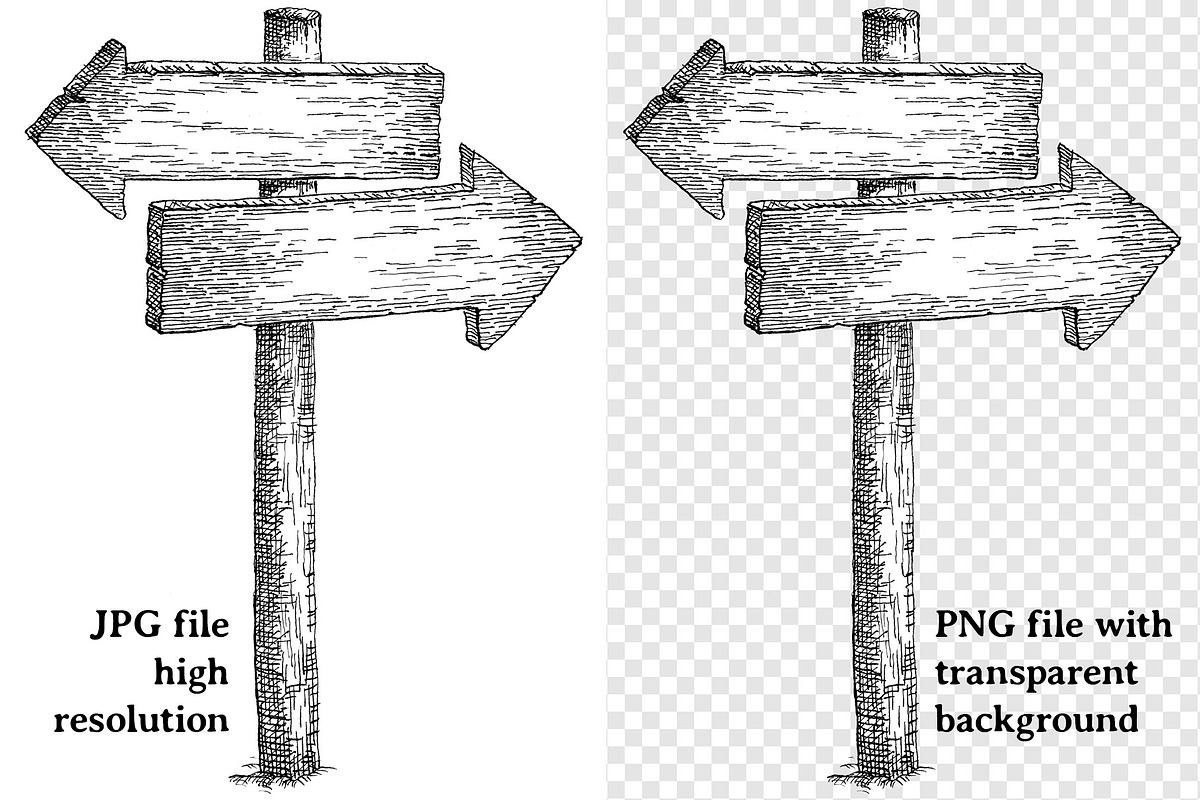 Ink drawings of old wooden signposts, an Object Illustration by javi.ruiz (Photo 2 of 6)