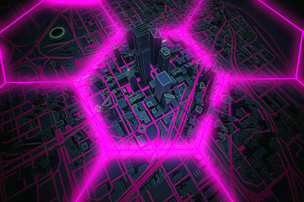 neon hexagon wire city