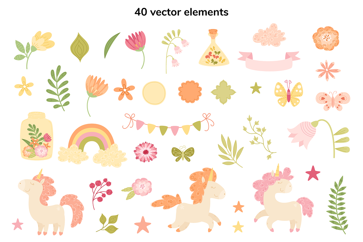 Garden Unicorns. Vector Set, an Object Graphic by Digitaliya (Photo 2 of 9)